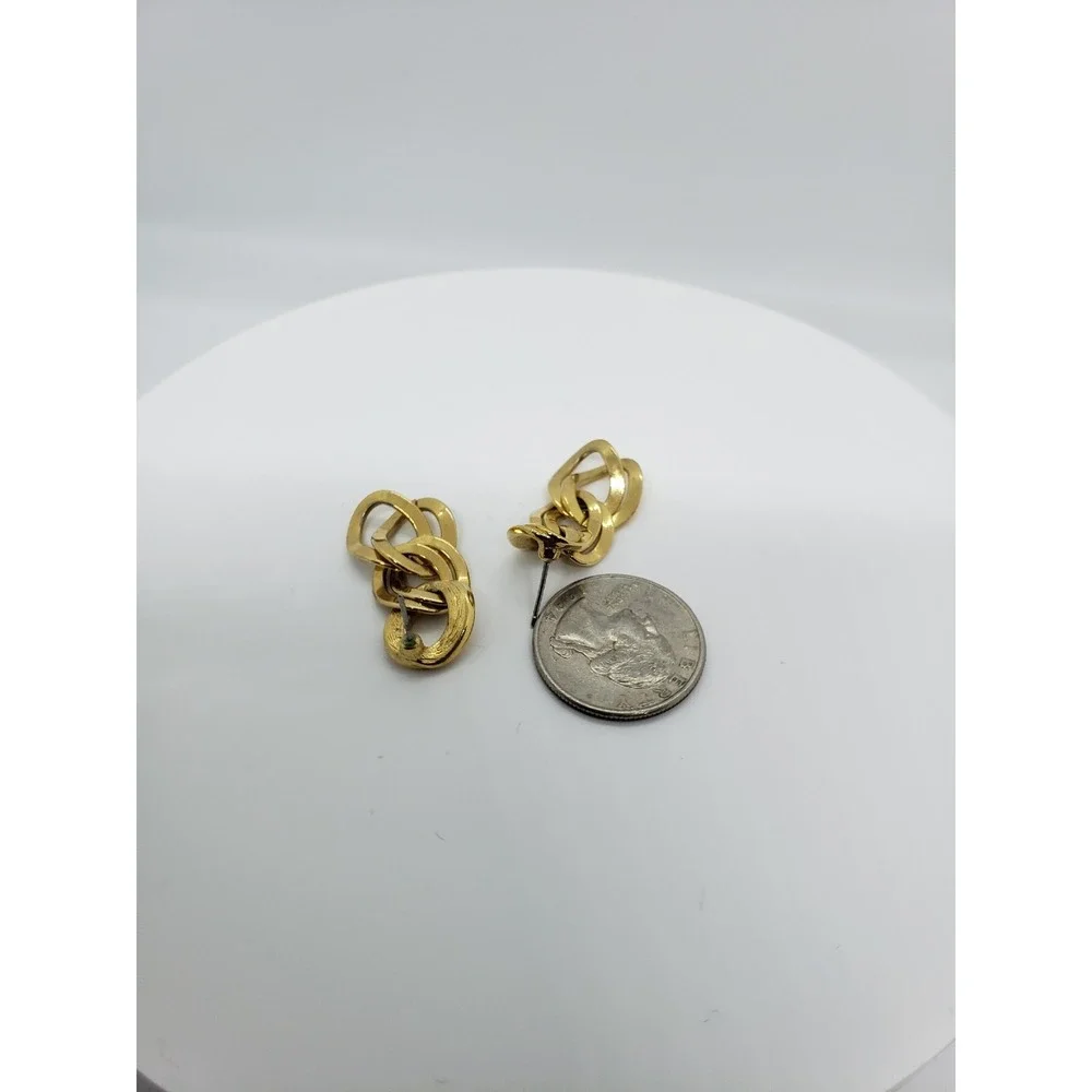 Monet Signed Gold Tone Chained link Dangle Drop Stud Earrings‎ Jewelry